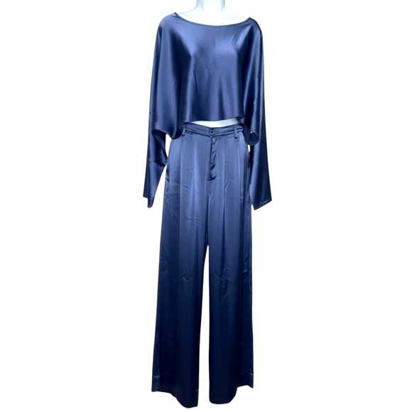 Nonchalant Label Navy Wide Leg Two Piece Set Large Chic Minimalist Quiet Luxury - Picture 9 of 10